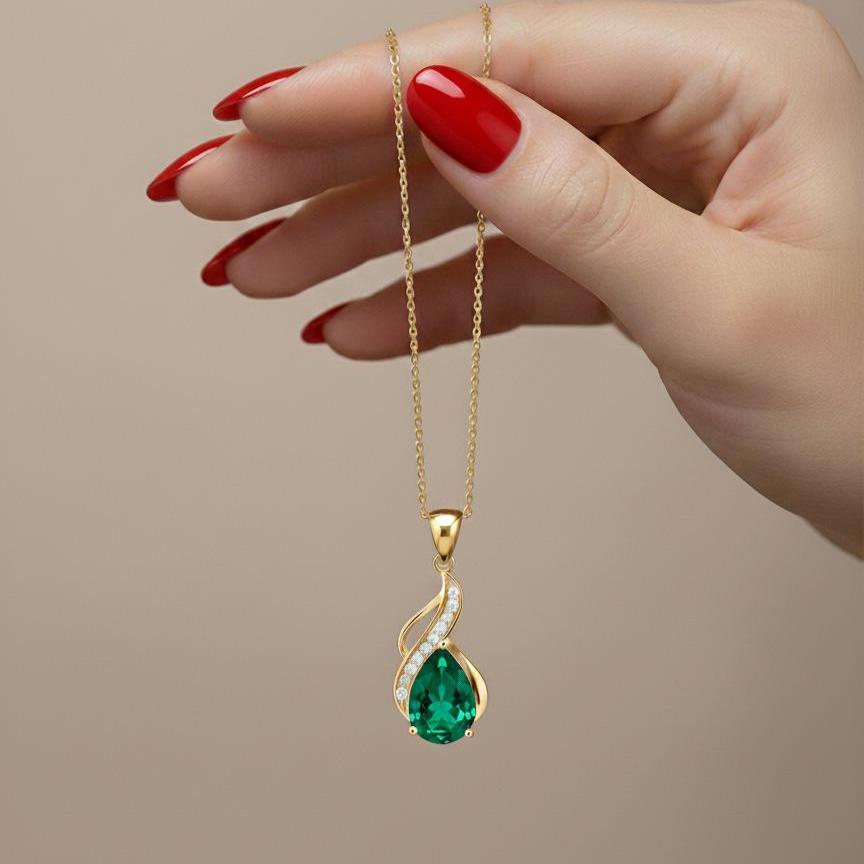 Emerald Teardrop Necklace – Gold Vermeil May Birthstone