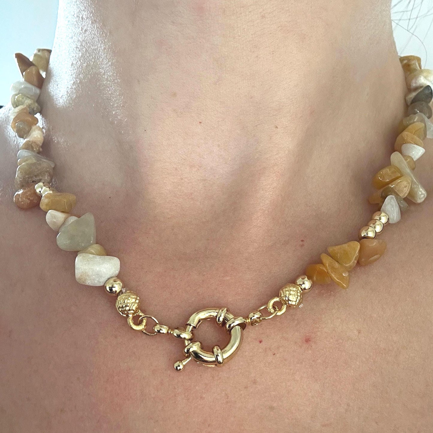 Yellow Aventurine Chip Stone Necklace – Handmade Free Form Gemstone Choker