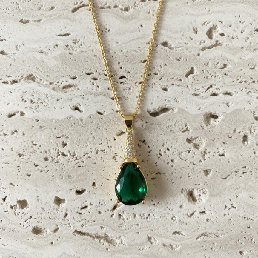 Emerald Gold Vermeil Necklace  - May Birthstone Jewelry