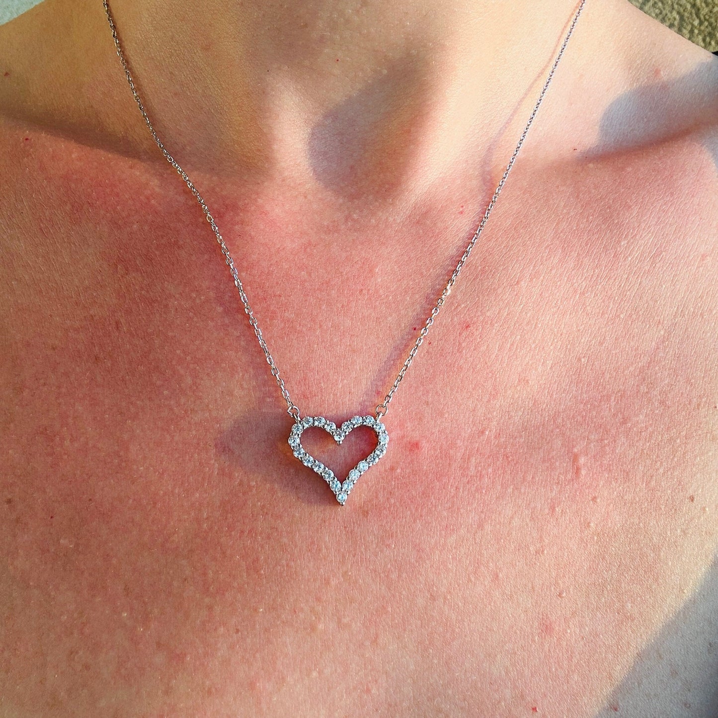 Dainty Sterling Silver Heart Necklace with Sparkling Zircon