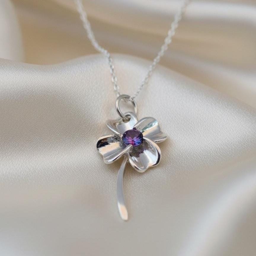Amethyst Floral Pendant - Sterling Silver Nature Necklace-February Birthstone Jewelry Gift