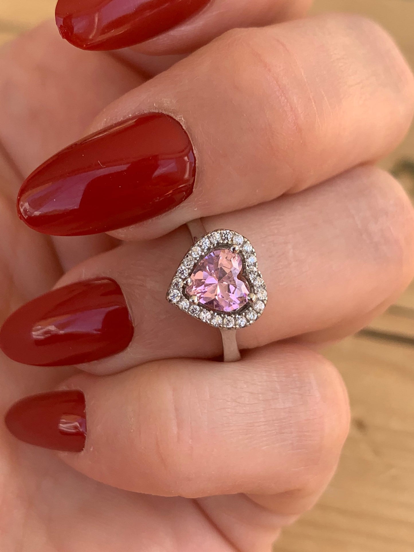 Pink Tourmaline Heart Ring - Adjustable Sterling Silver Promise Ring - Perfect Gift for Her