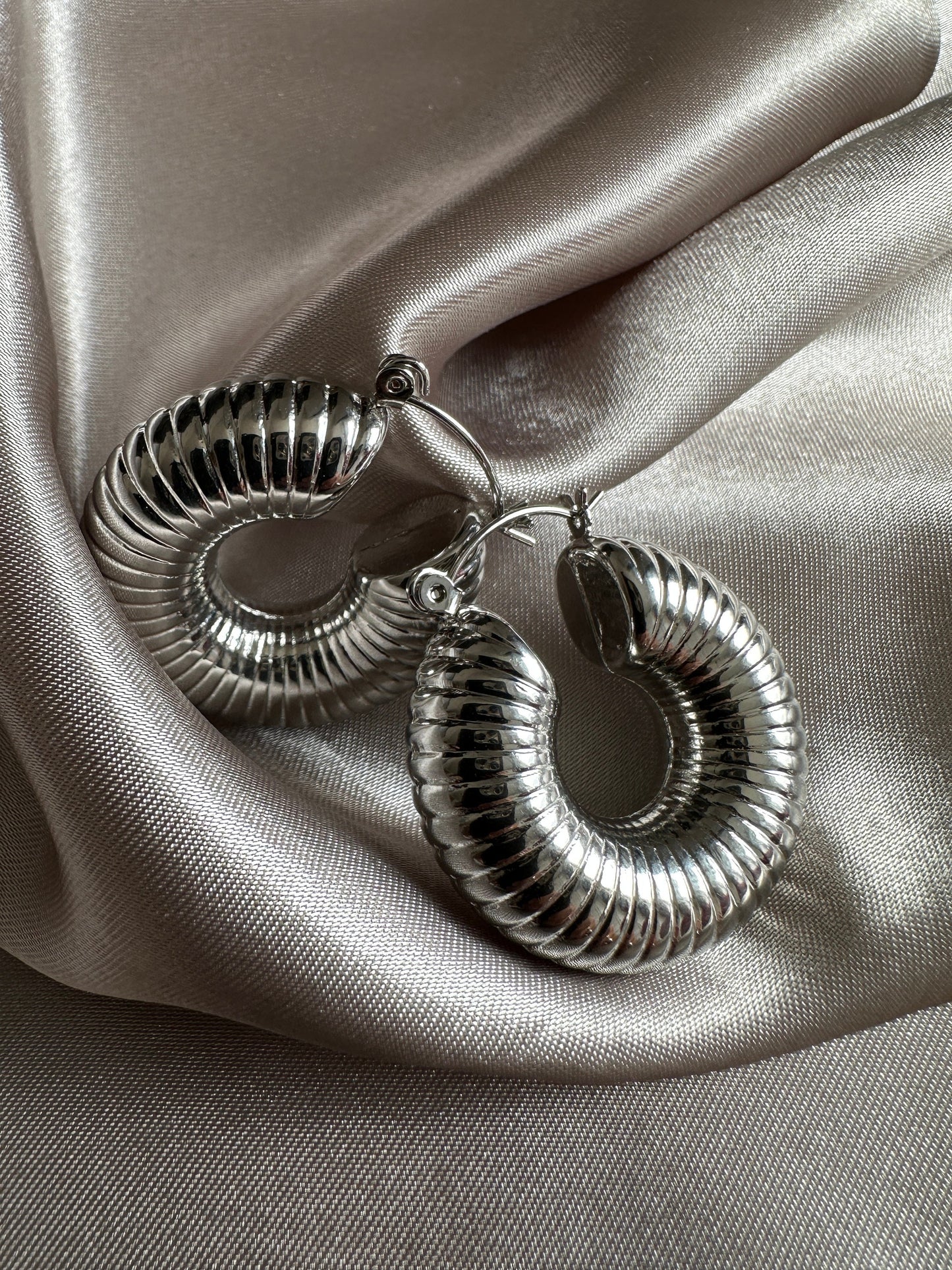 Silver Chiara Thick Hoop Earrings: Upcycled Brass