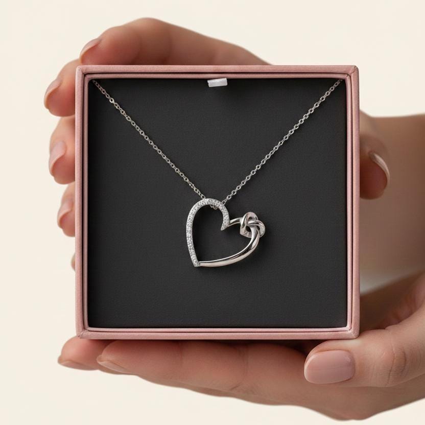 Double Heart Necklace - Sterling Silver with Zircon Gem