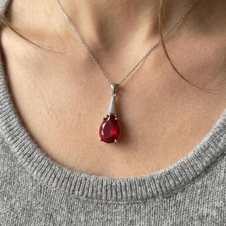 Ruby Necklace in Sterling Silver- July Birthstone Jewelry-Gift For Her