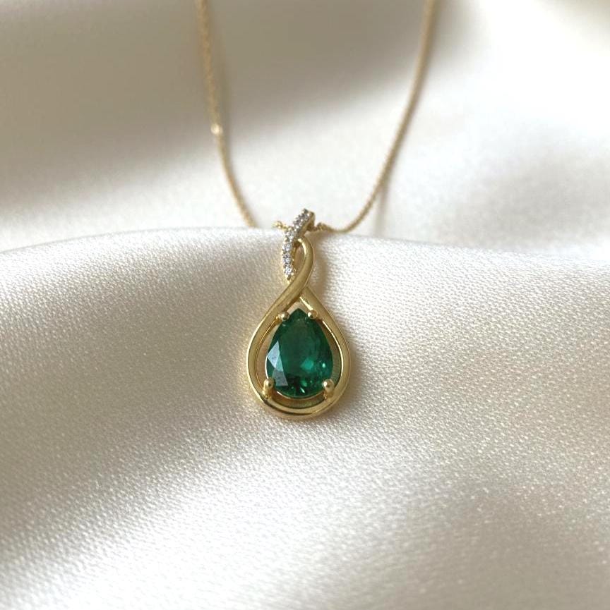 Gold Vermeil Emerald  Infinity Necklace -May Birthstone Pendant - 925 Sterling Silver-Valentine Gift for Her