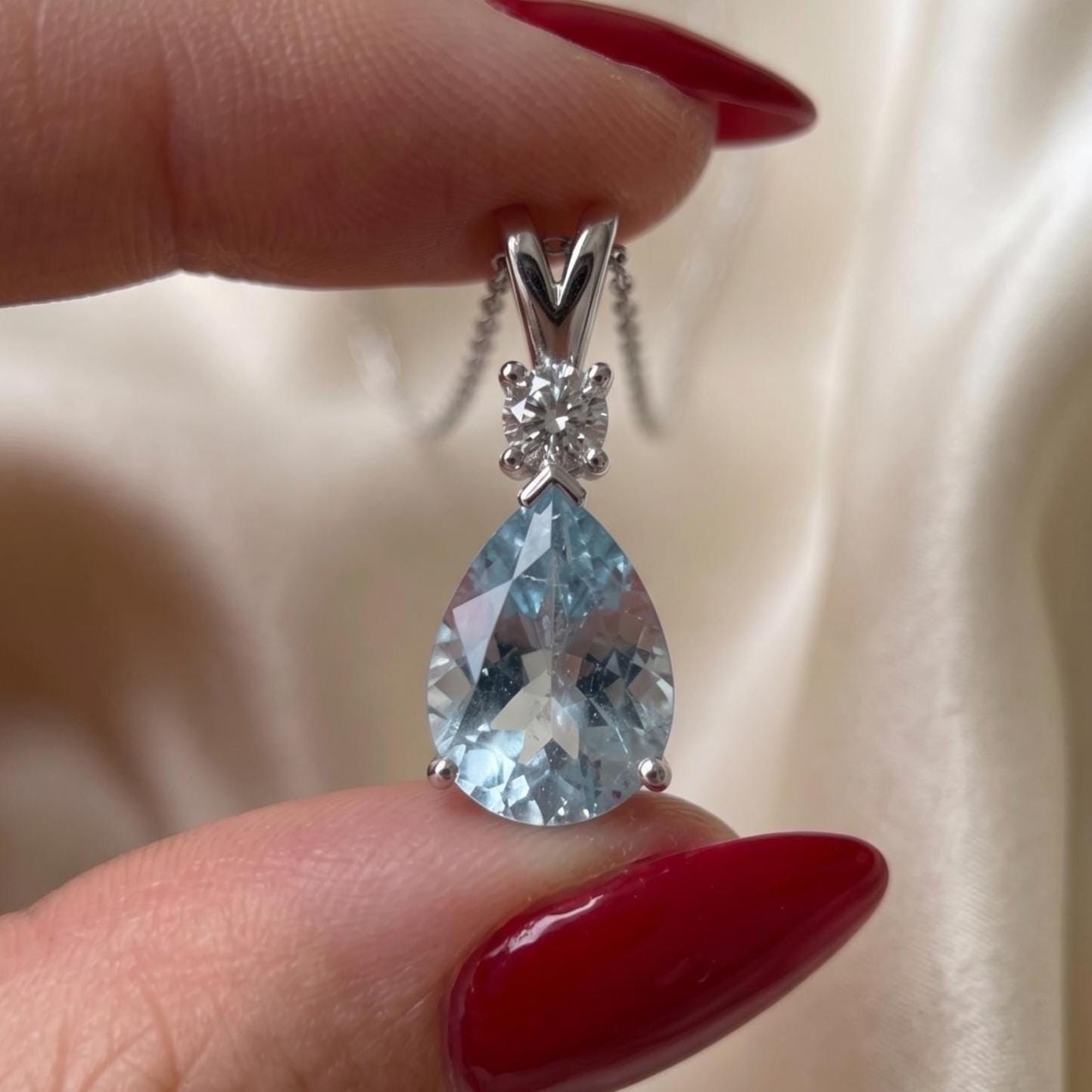 Aquamarine Minimalist Necklace - March Birthstone Pendant - Dainty Jewelry -925 Sterling Silver