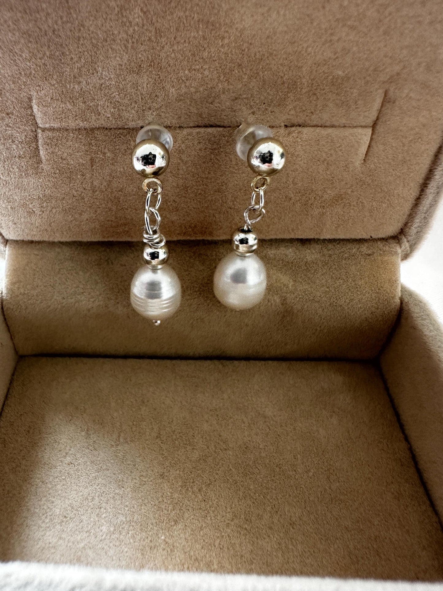 Handmade Pearl Dangle Earrings: Gold Hoops