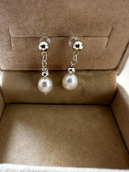 Handmade Pearl Dangle Earrings: Gold Hoops