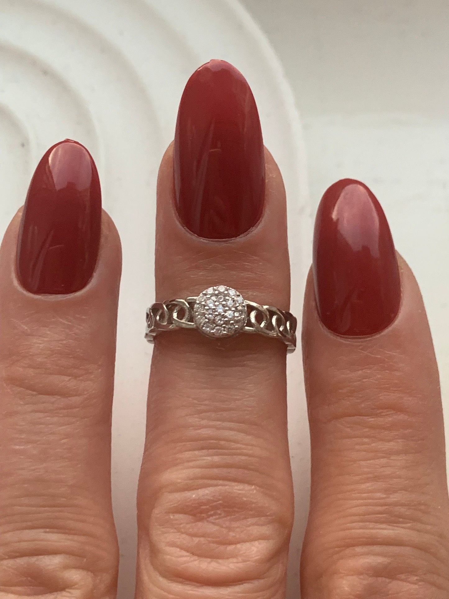 Handmade Sterling Silver Chain Ring: Adjustable Pave Ring