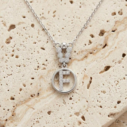 Custom Sterling Silver F Initial Necklace with Zircon Letter Charm