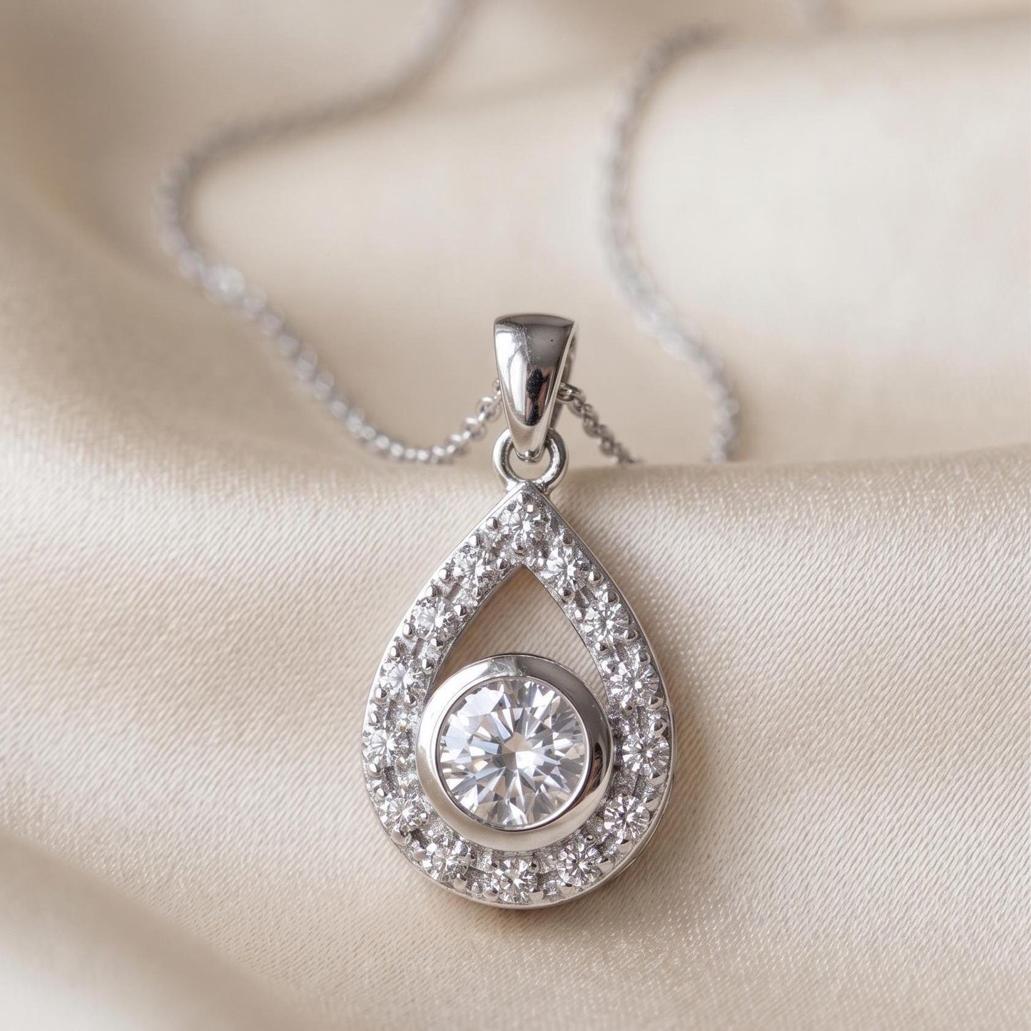 Teardrop Sterling Silver April Birthstone Necklace Set -Gift For Her