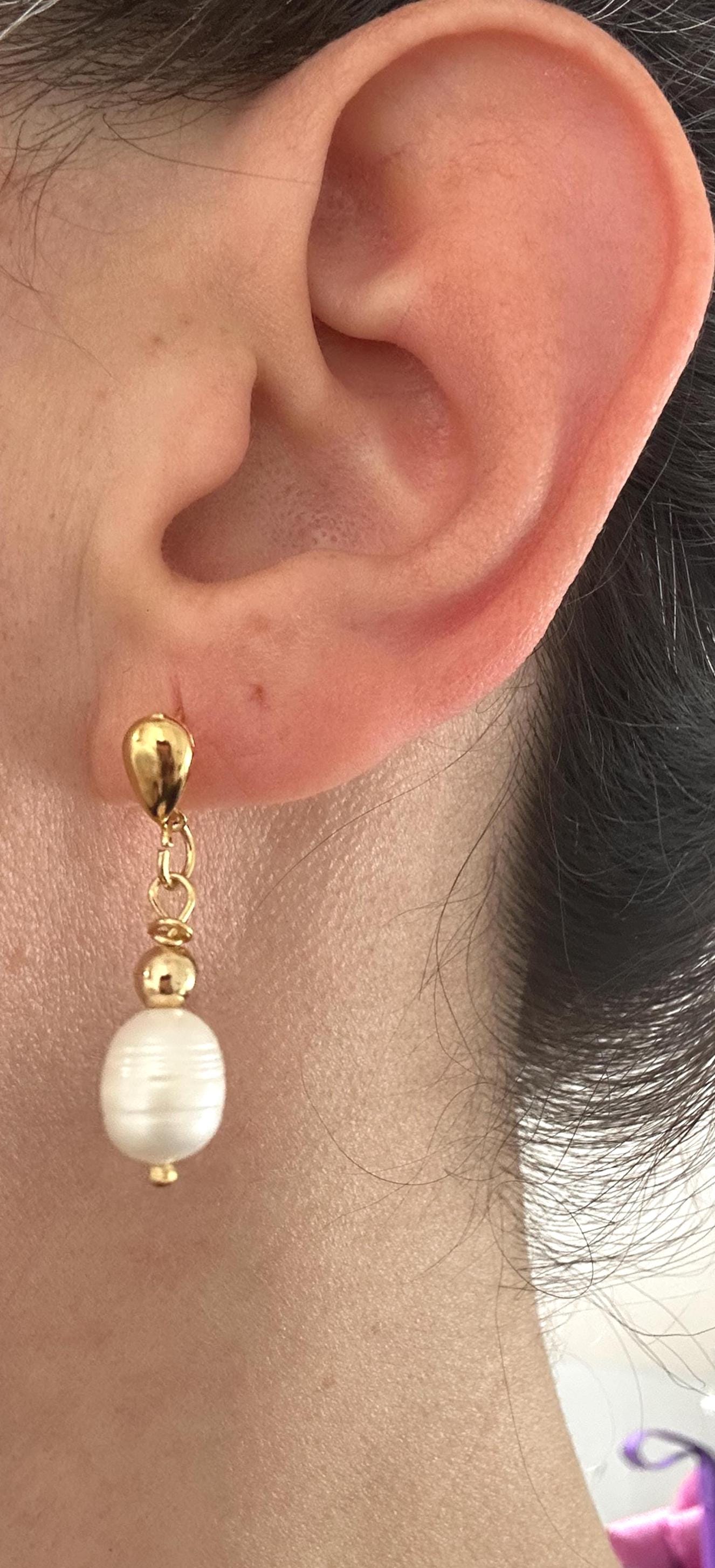 Handmade Pearl Drop Earrings: Gold Hoops