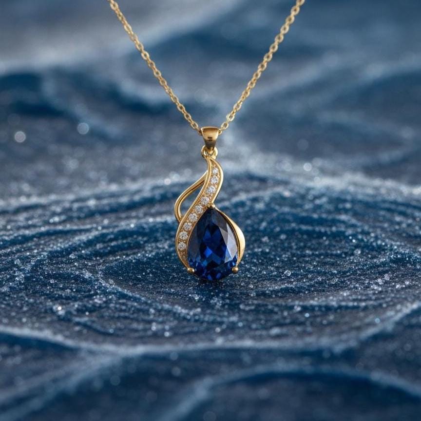 Royal Blue Gold Vermeil Sapphire Pendant - September Birthstone Necklace
