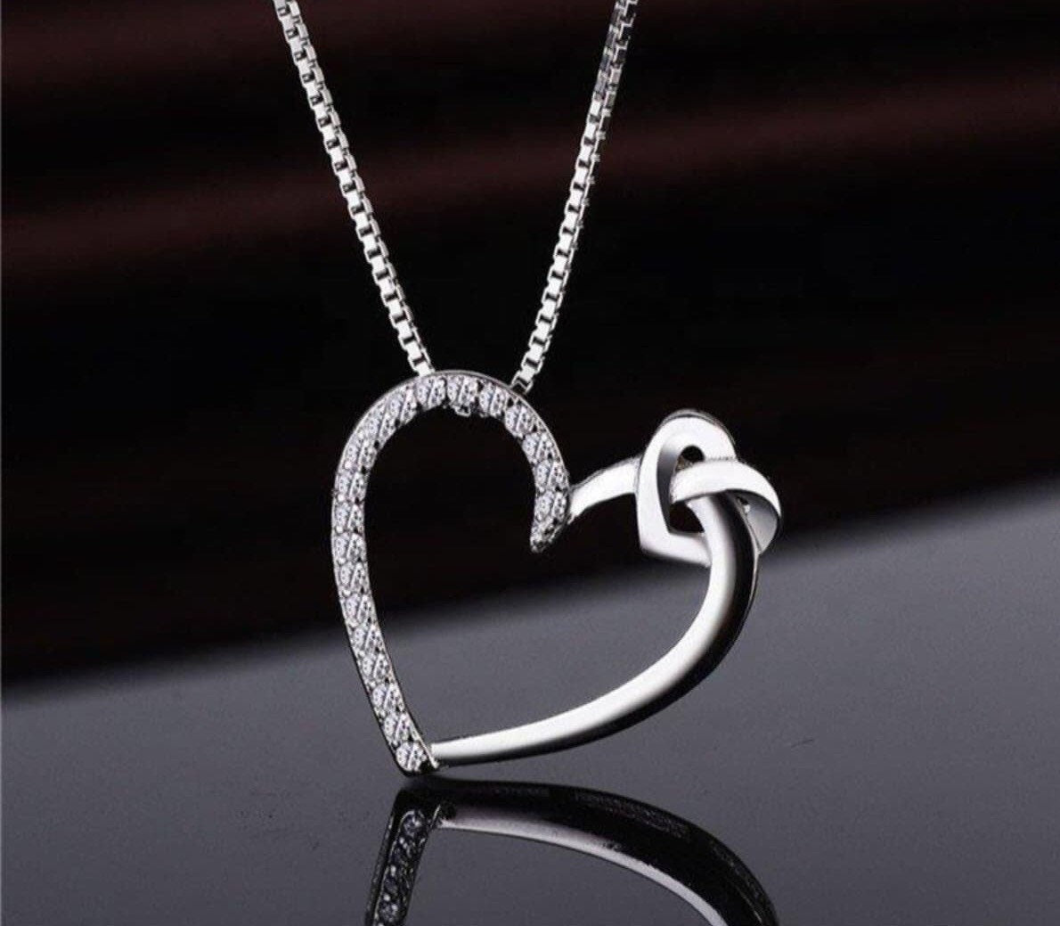 Double Heart Necklace - Sterling Silver with Zircon Gem