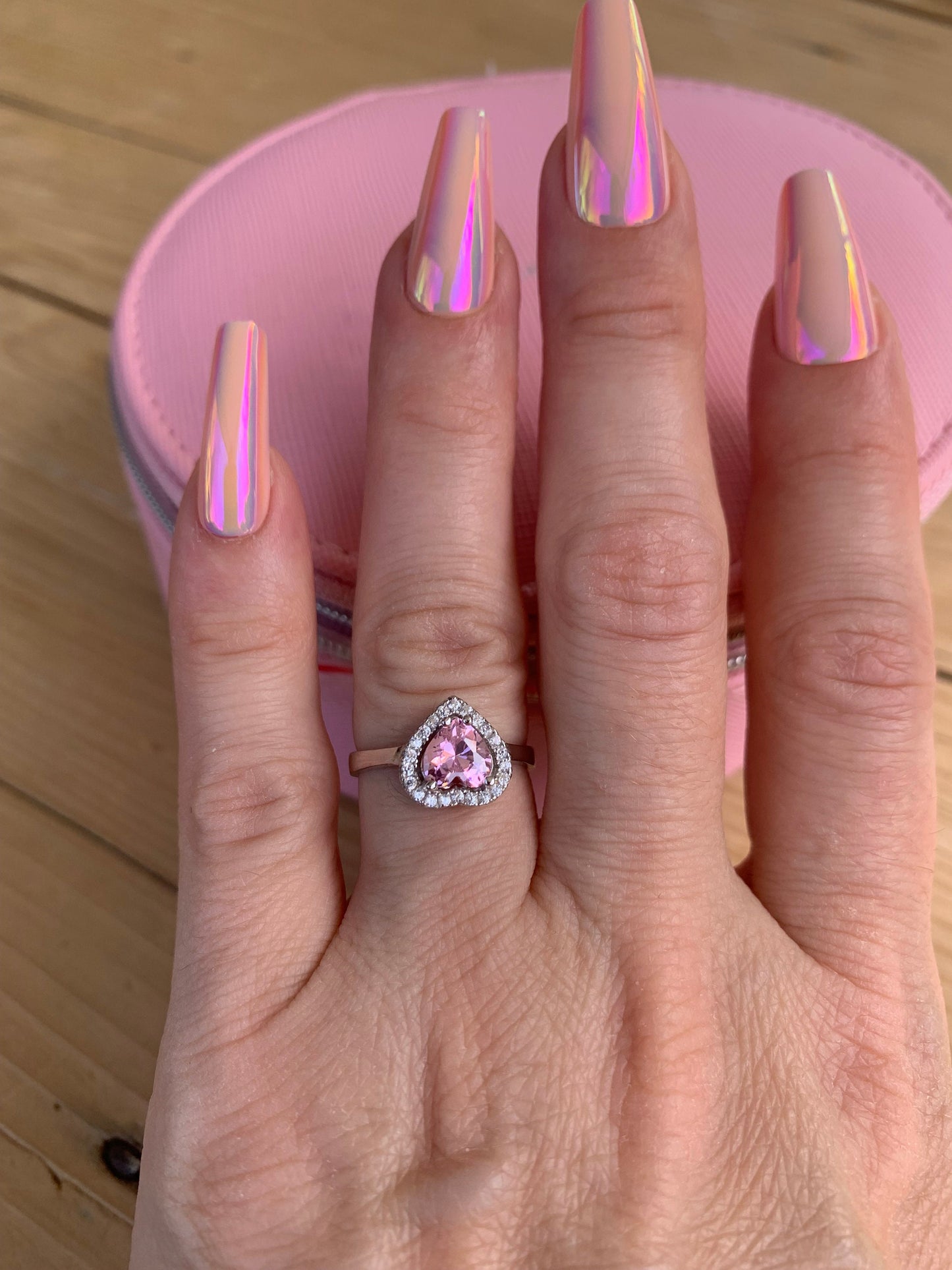 Pink Tourmaline Heart Ring - Adjustable Sterling Silver Promise Ring - Perfect Gift for Her