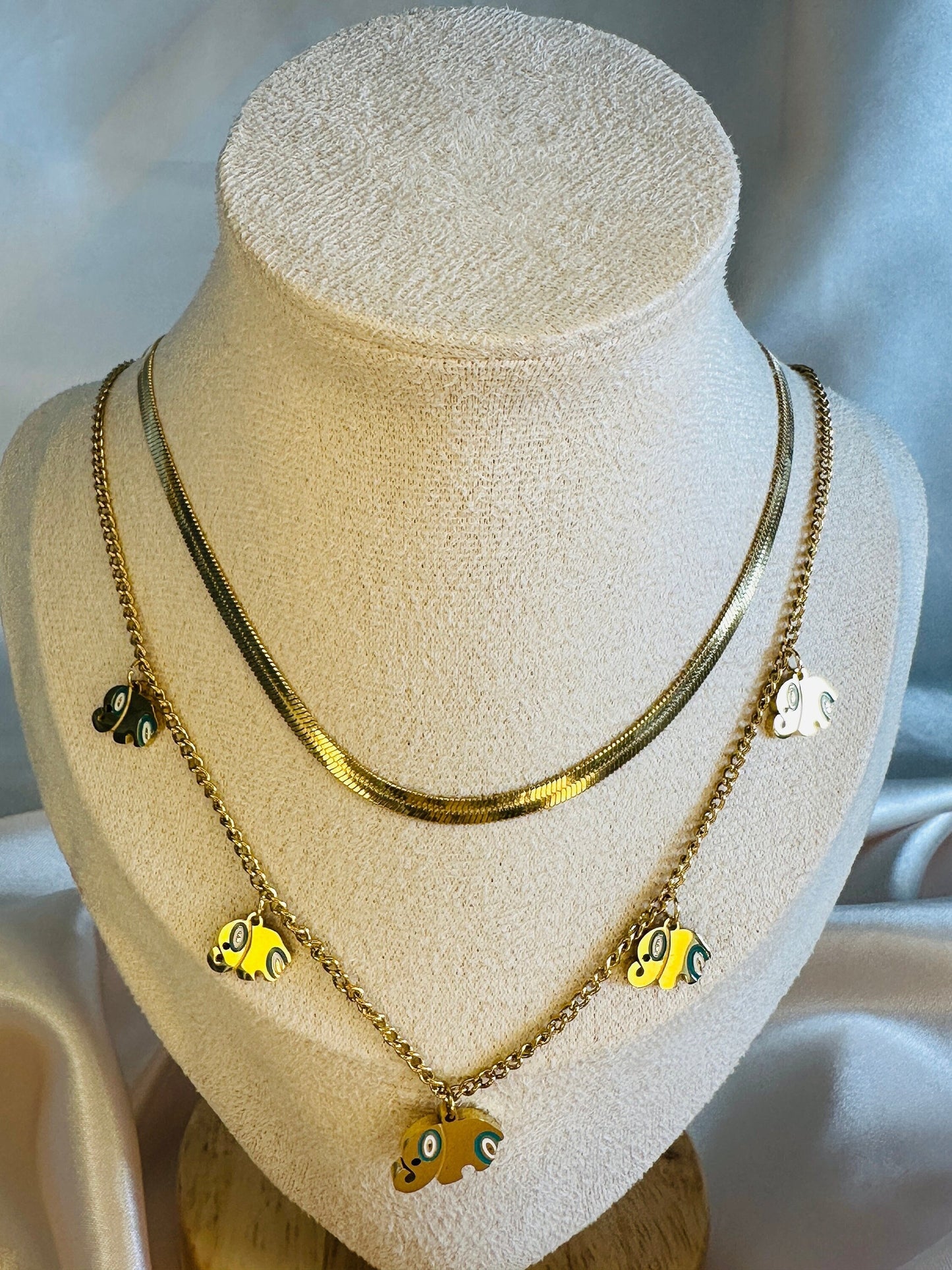 Gold Elephant Charm Necklace: Stainless Steel Animal Pendant
