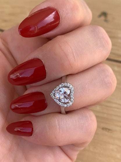 925 Sterling Silver Heart Zircon Promise Ring - Adjustable & Lovely Gift for Her