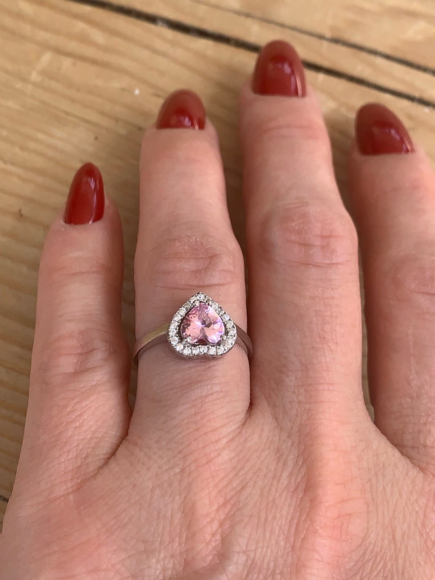 Pink Tourmaline Heart Ring - Adjustable Sterling Silver Promise Ring - Perfect Gift for Her