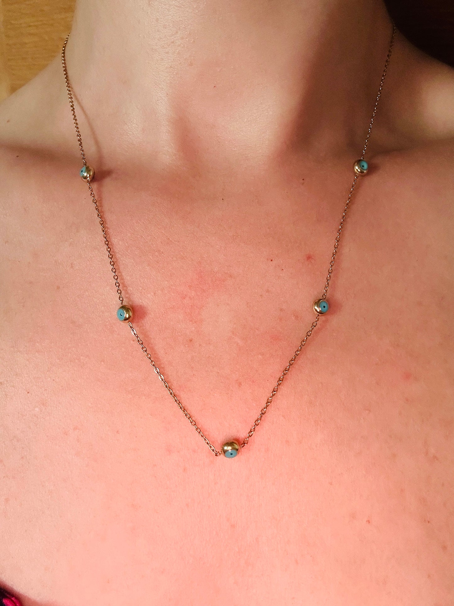 Minimalist Gold Evil Eye Necklace: 18Ct PVD Plated Stainless Steel