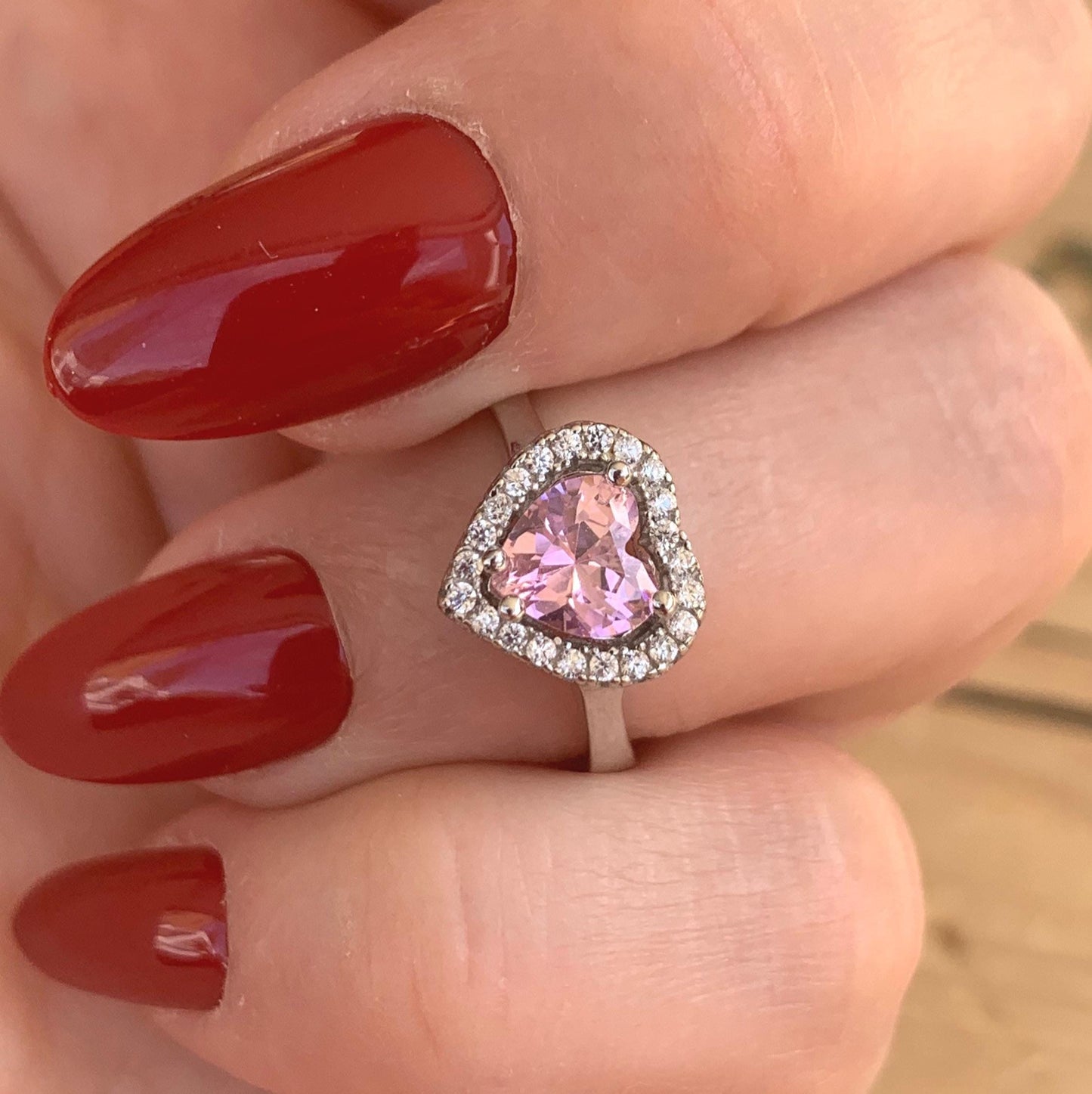 Sterling Silver Heart Ring with Pink Tourmaline - Birthstone Jewelry