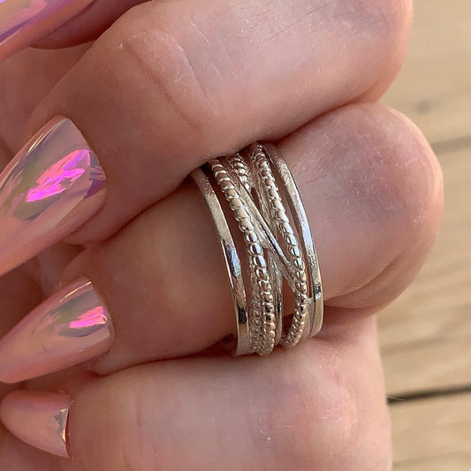 Chunky Sterling Silver Adjustable Ring – Boho Stacking Band