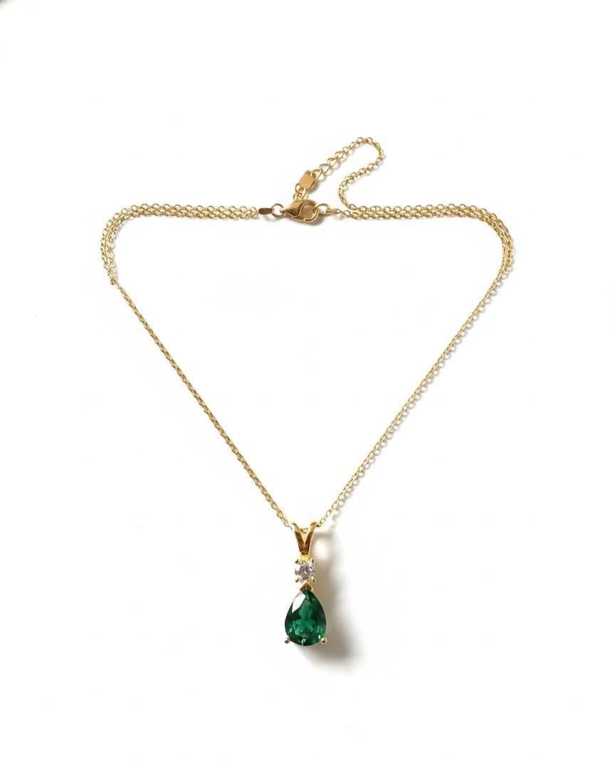 Emerald May Birthstone Necklace in Gold Vermeil - Minimalist Jewelry -