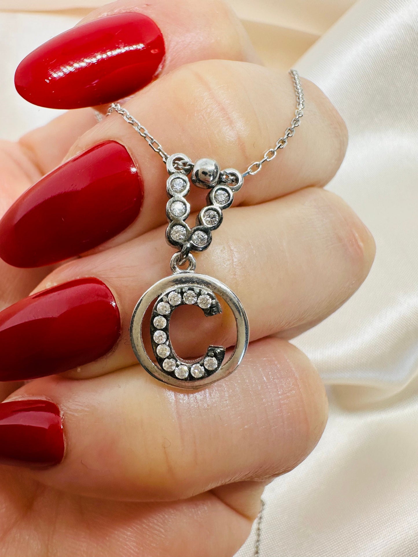 Sterling Silver Initial Necklace: Personalized Zircon Letter Pendant