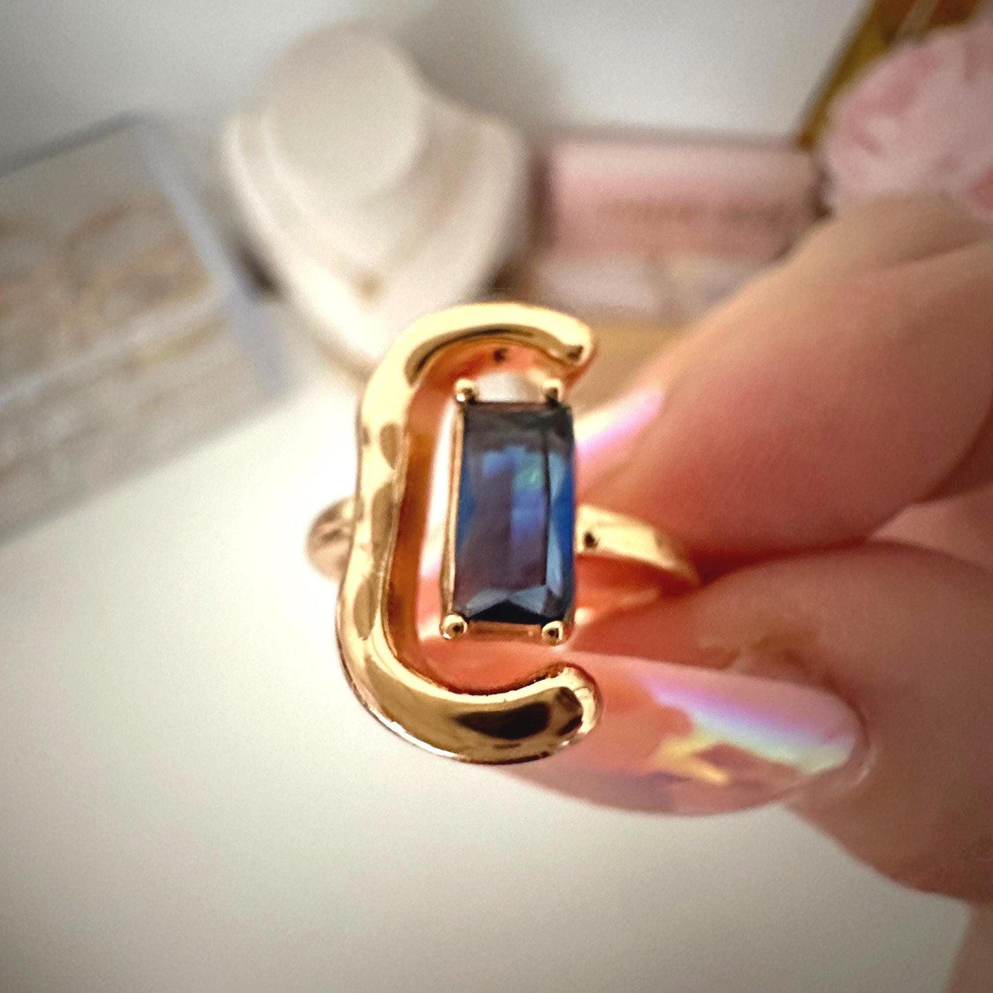 Sapphire Adjustable Gold Ring - Valentine's Day  Gift for Her
