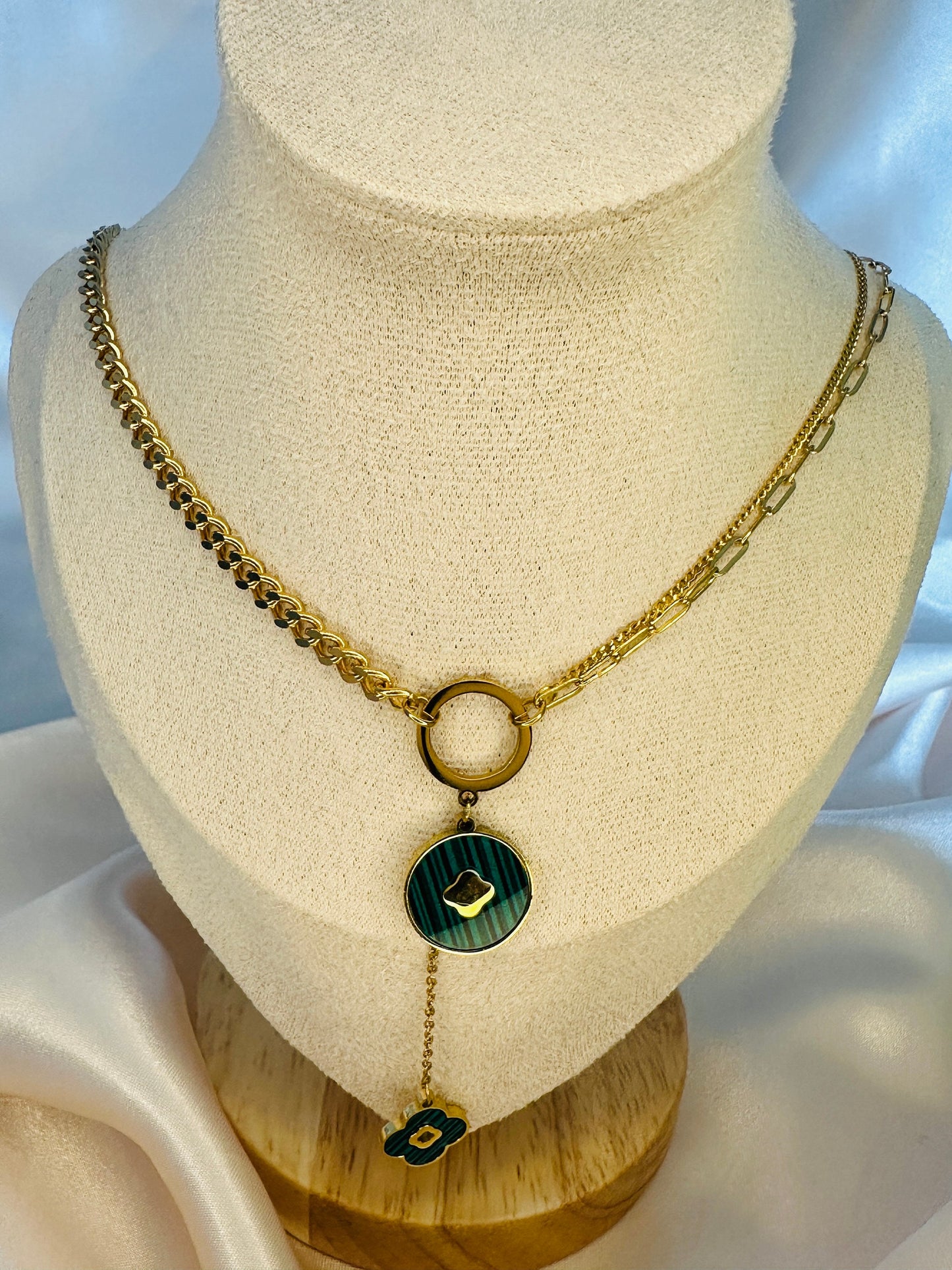 Emerald Gold  Clover Necklace