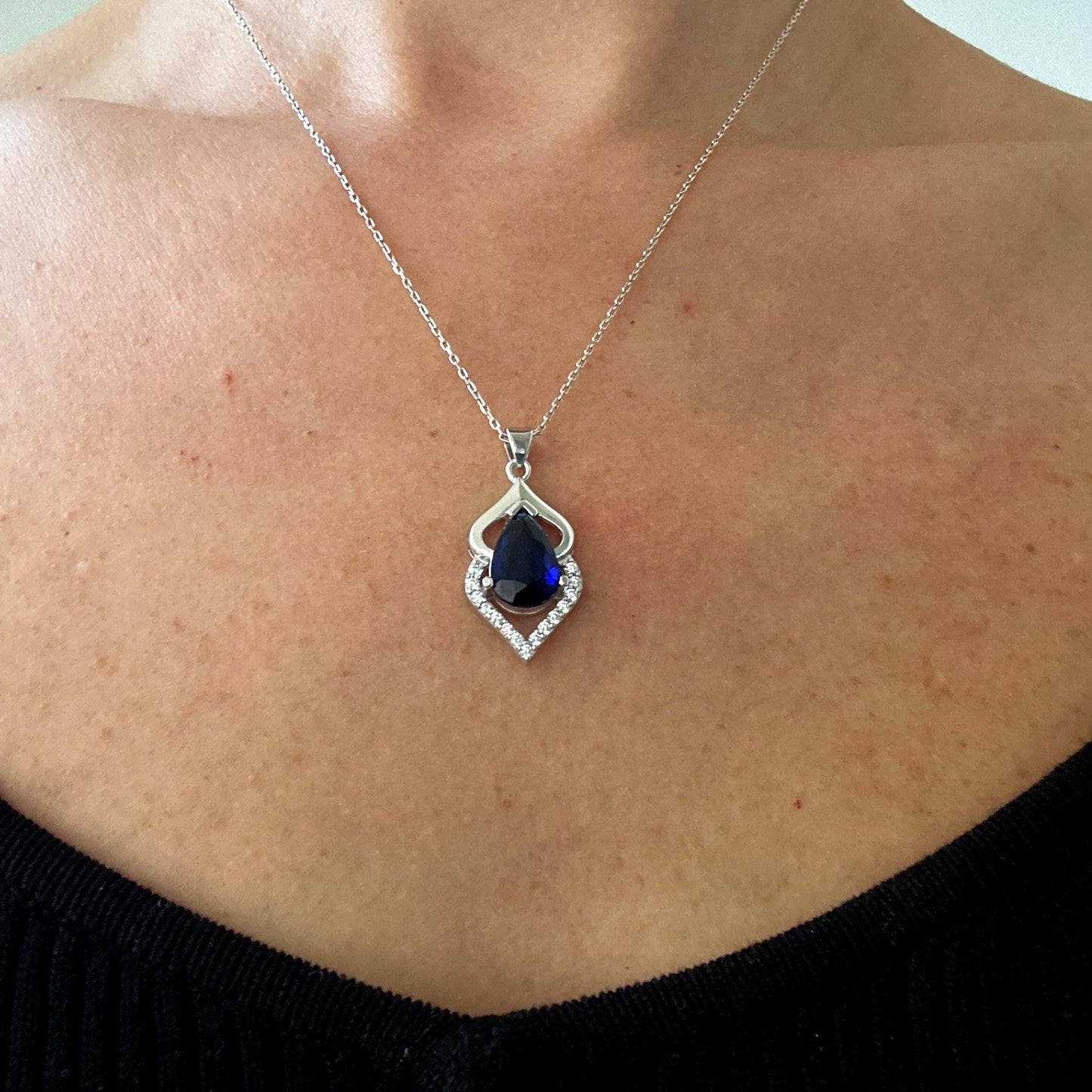 Royal Blue Sapphire Pendant in Sterling Silver - September Birthstone Necklace