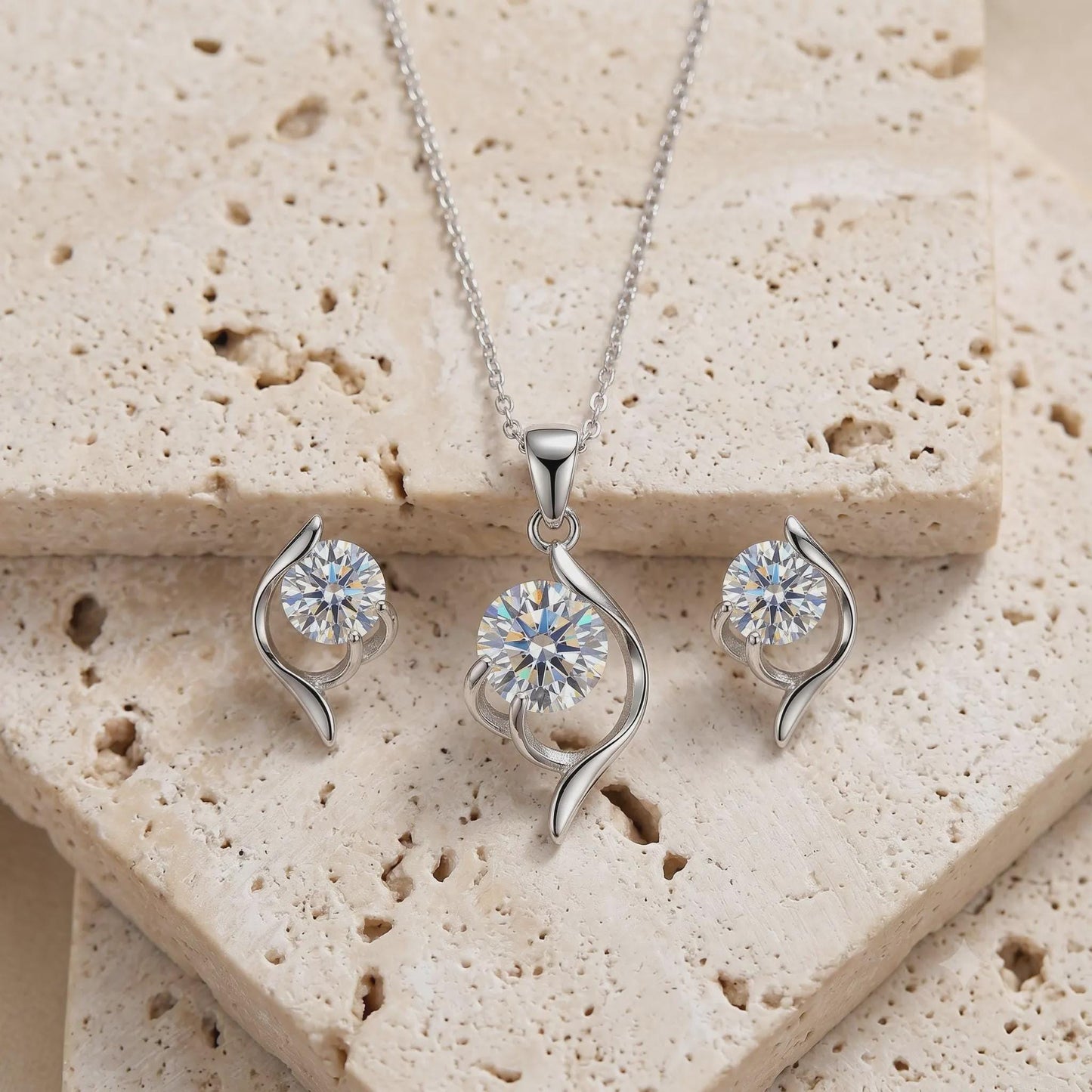 Dainty Floral Necklace Set in Sterling Silver - April Birthstone -Gift For Her