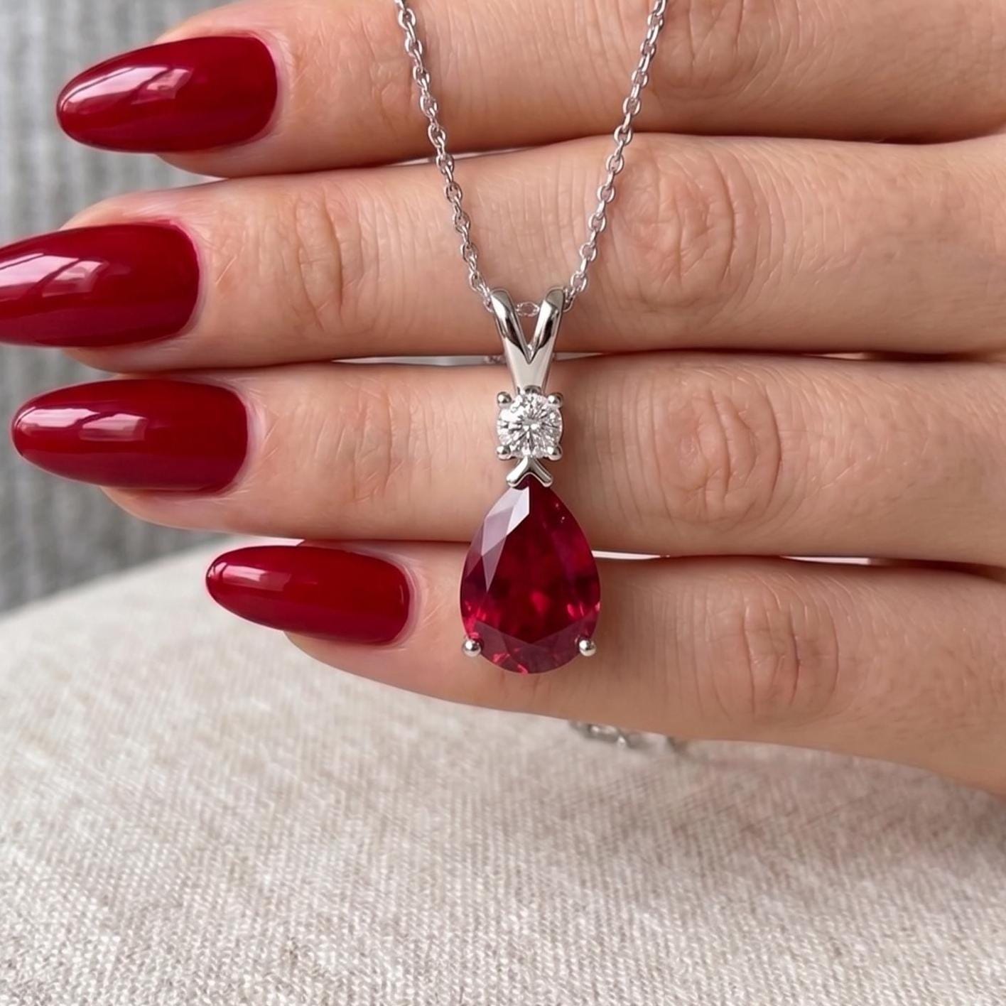 Ruby Minimalist Necklace - July Birthstone Pendant - Dainty Jewelry -925 Sterling Silver