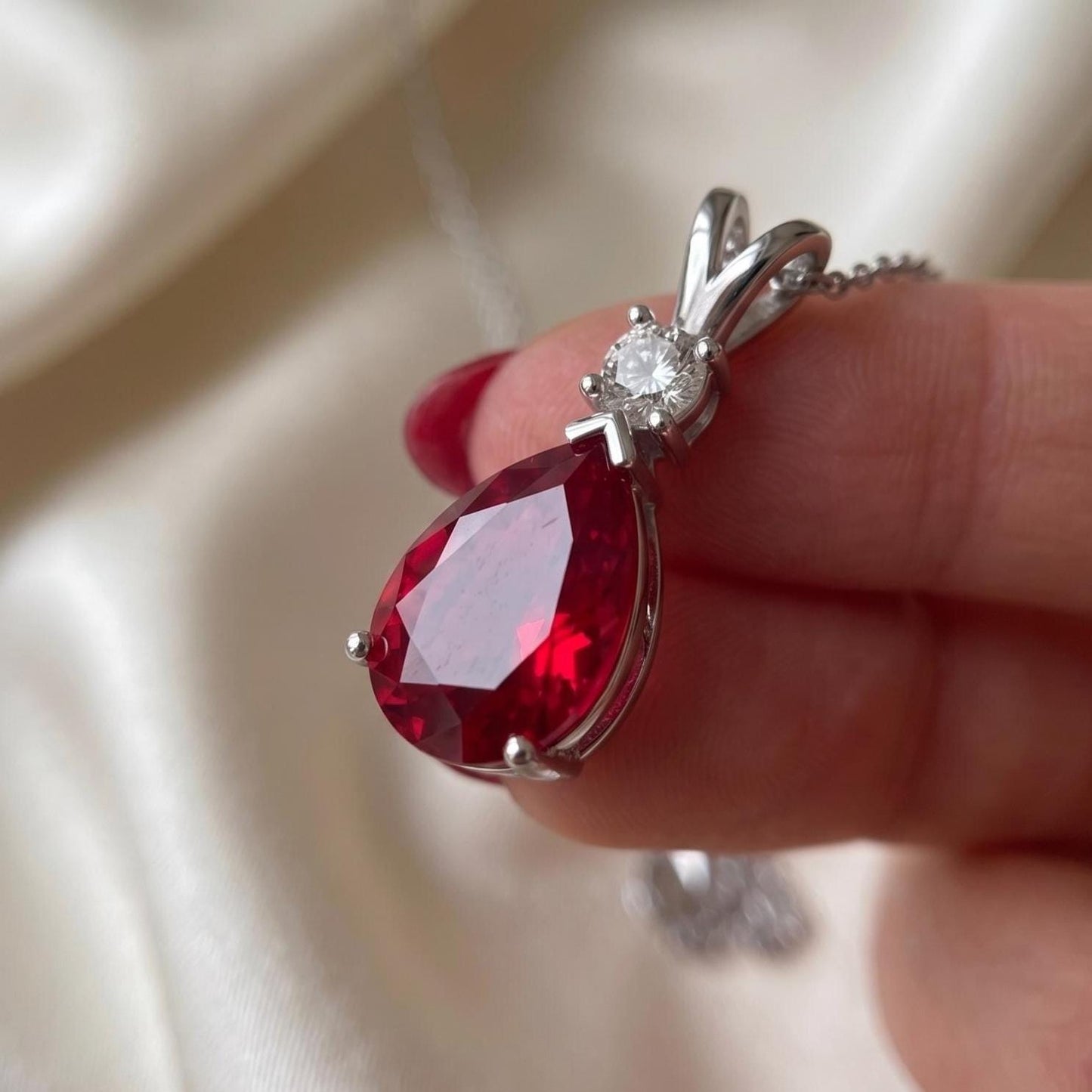Ruby Minimalist Necklace - July Birthstone Pendant - Dainty Jewelry -925 Sterling Silver