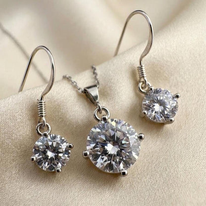 Cubic Zirconia Solitaire Necklace with Matching Sterling Silver Earrings Set