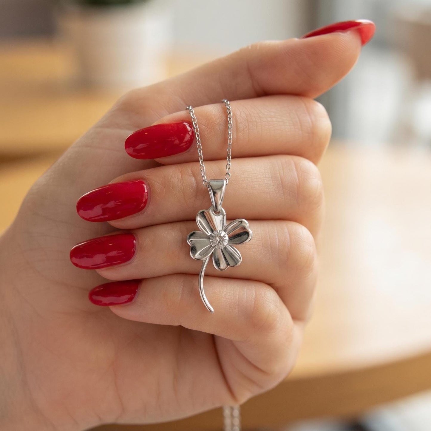 Sterling Silver Clover Pendant Necklace - Floral Charm Jewelry