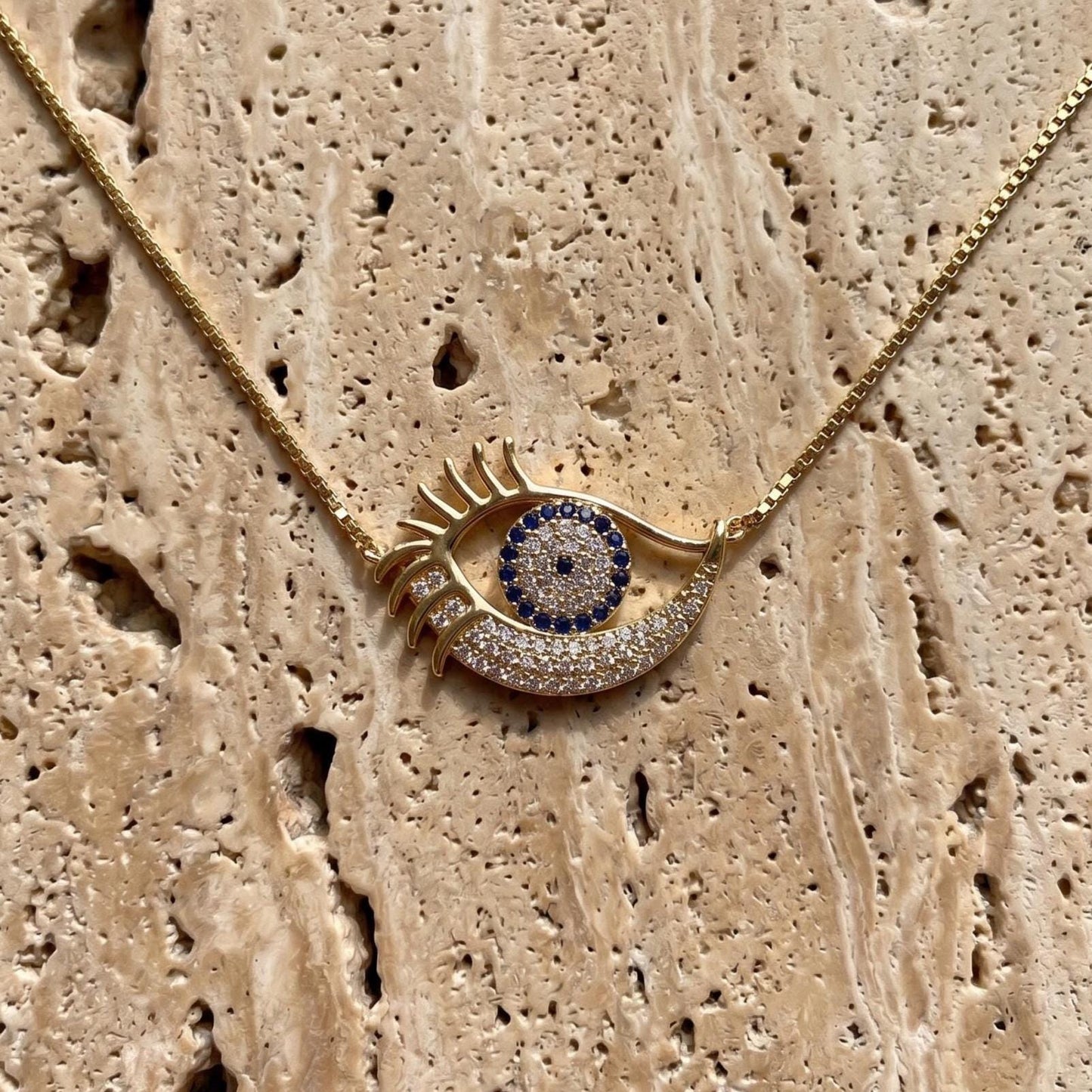 Gold Vermeil Evil Eye Necklace -  Sterling Silver Dainty Zircon Pendant - Gift For Her