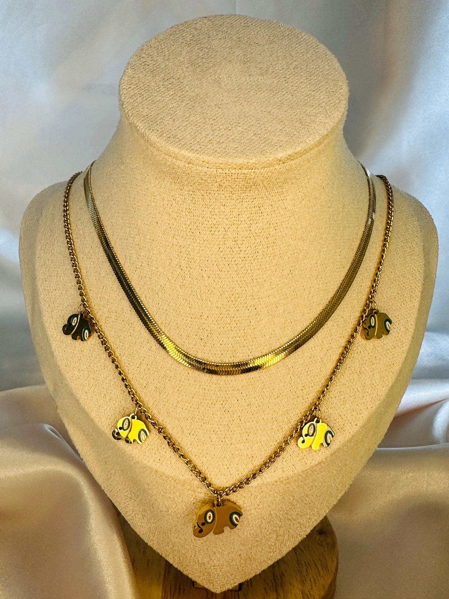 Gold Elephant Charm Necklace: Stainless Steel Animal Pendant