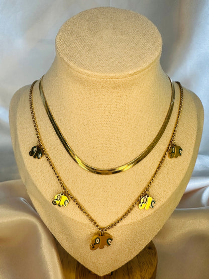 Gold Elephant Charm Necklace: Stainless Steel Animal Pendant