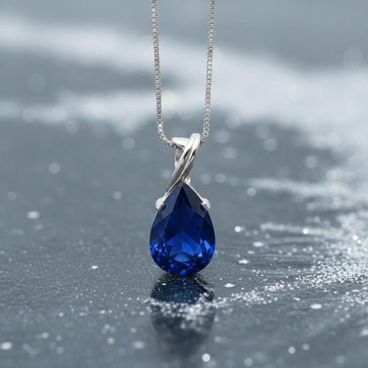 Gold Vermeil Sapphire Teardrop Necklace - September Birthstone Pendant - Dainty Jewelry Gift for Her-