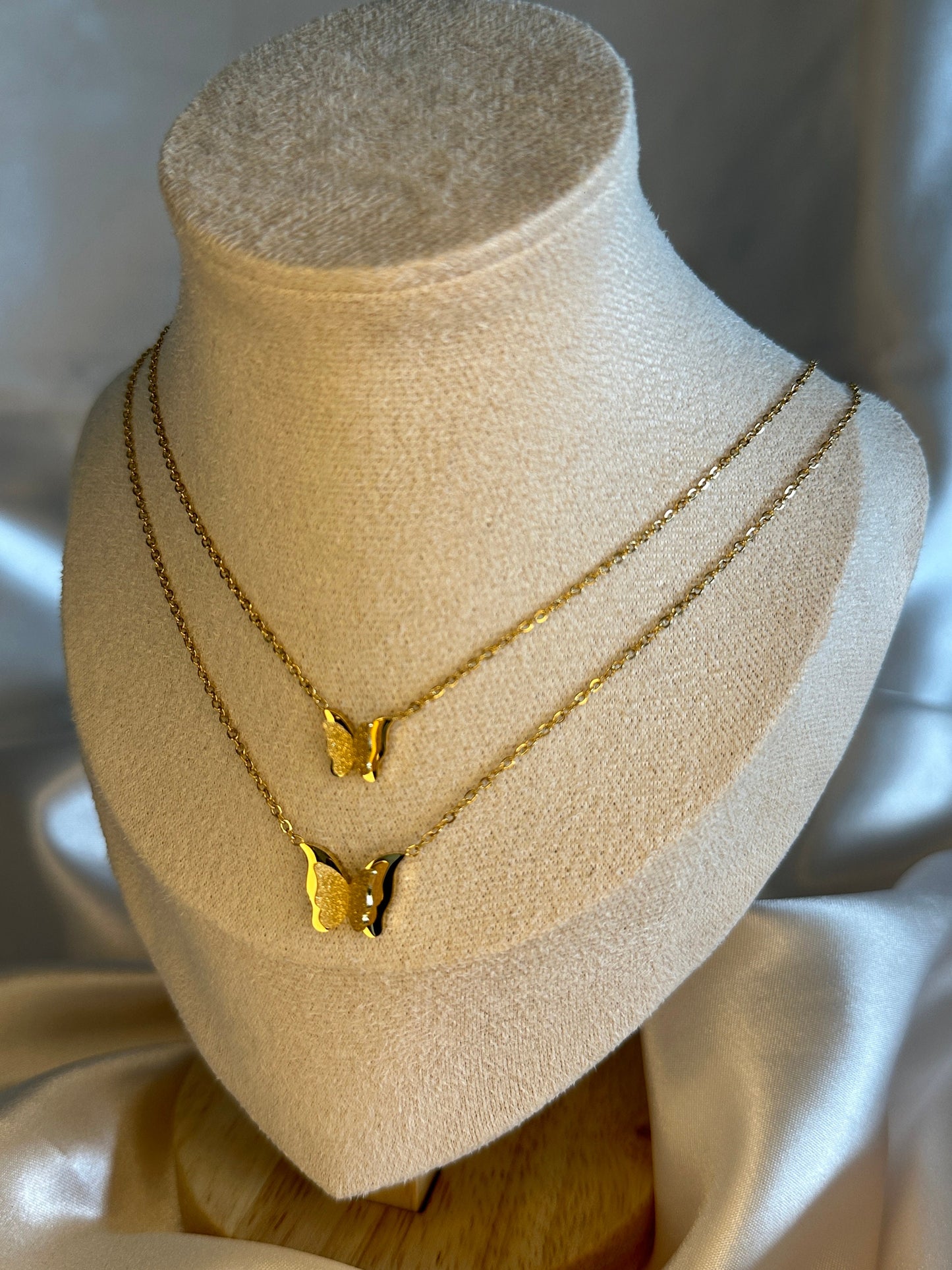 Gold Butterfly Necklace: Double Gilded Pendant