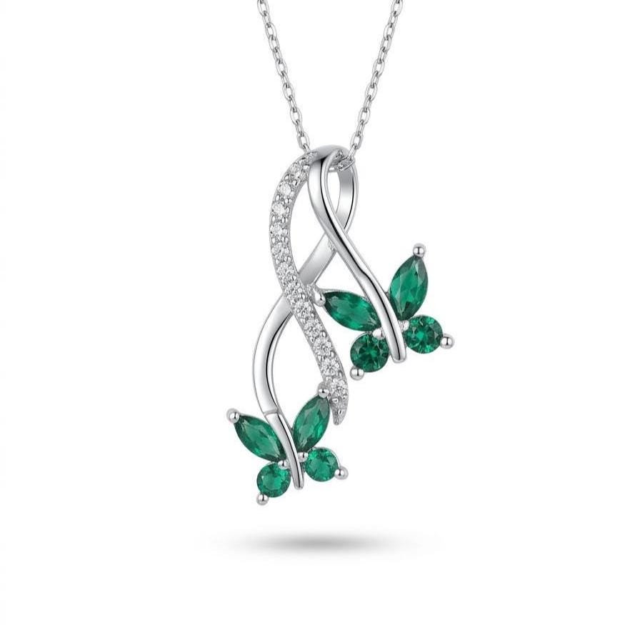 Emerald Butterfly Pendant Necklace - Eco-Friendly Sterling Silver Jewelry