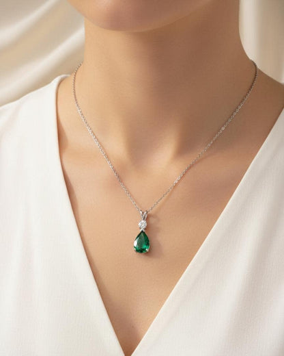 Emerald Minimalist Necklace - May Birthstone Pendant - Dainty Jewelry -925 Sterling Silver