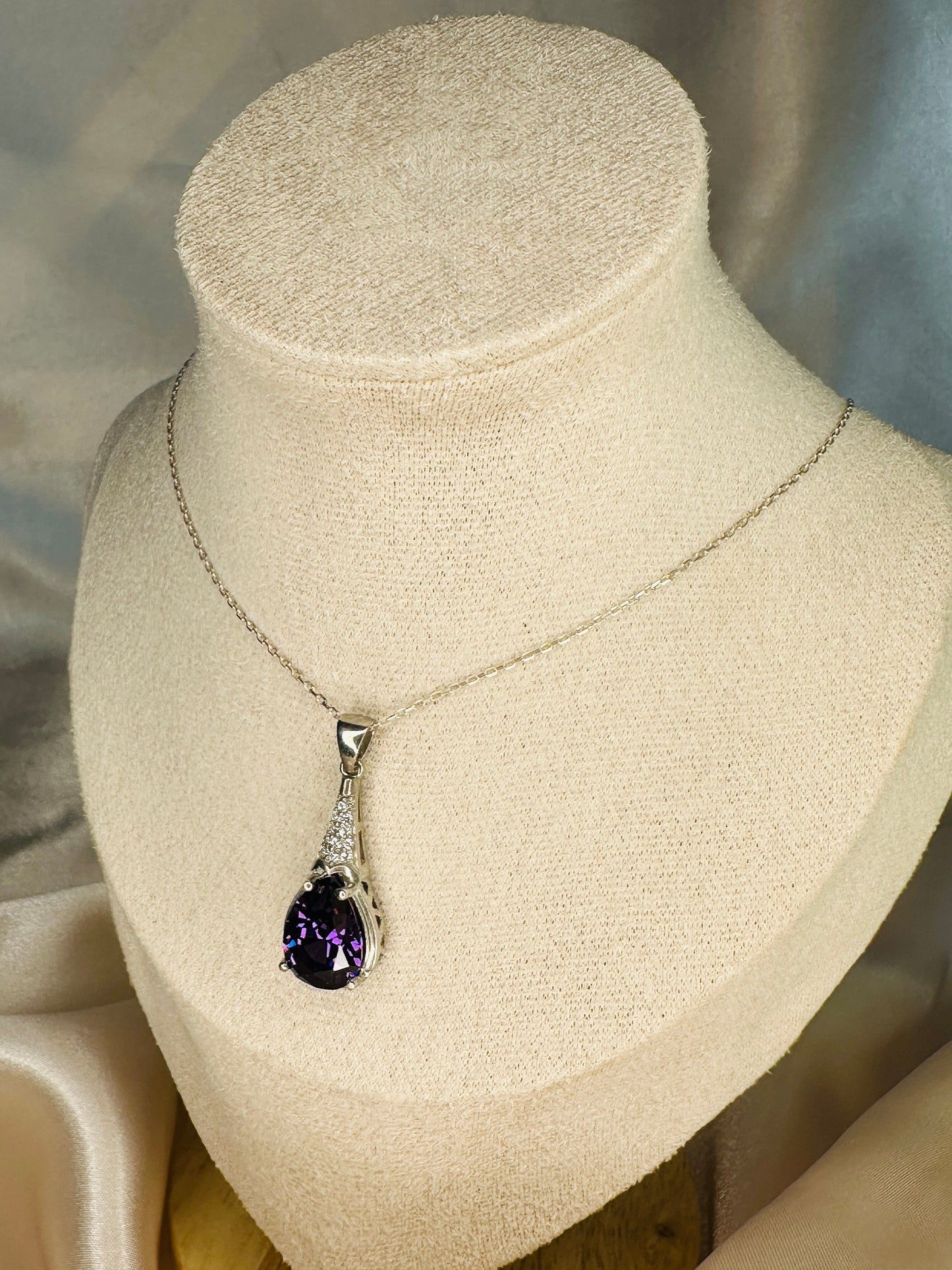 Chunky Amethyst Gemstone Necklace in Sterling Silver- February Birthstone Jewelry