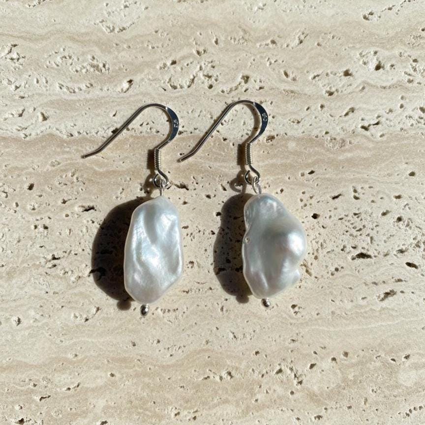 Handcrafted Sterling Silver Baroque Pearl Necklace & Earrings Set