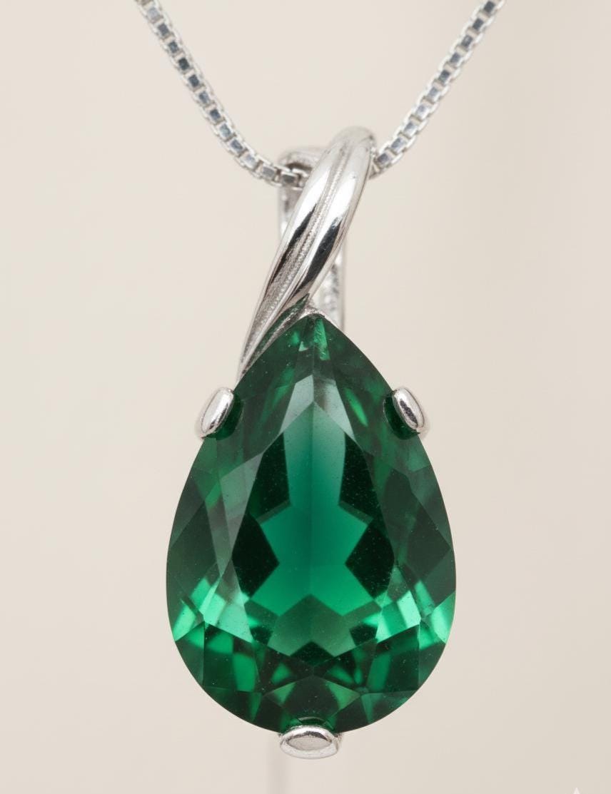 Dainty Emerald Necklace - May Birthstone Pendant