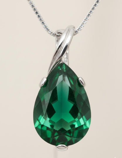 Dainty Emerald Necklace - May Birthstone Pendant