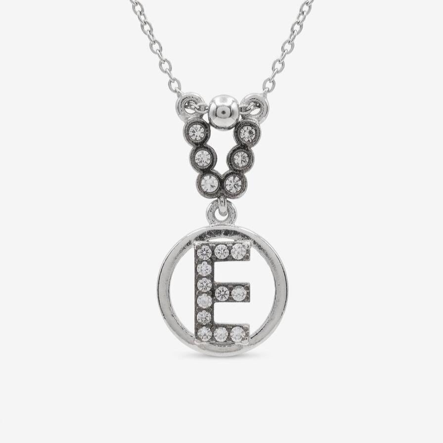 Sterling Silver E Initial Necklace - Custom Zircon Letter Pendant