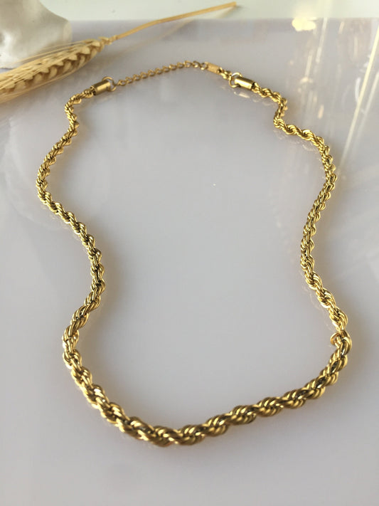 Gold Rope Chain Necklace: 18Ct PVD Plated Stainless Steel, 45cm
