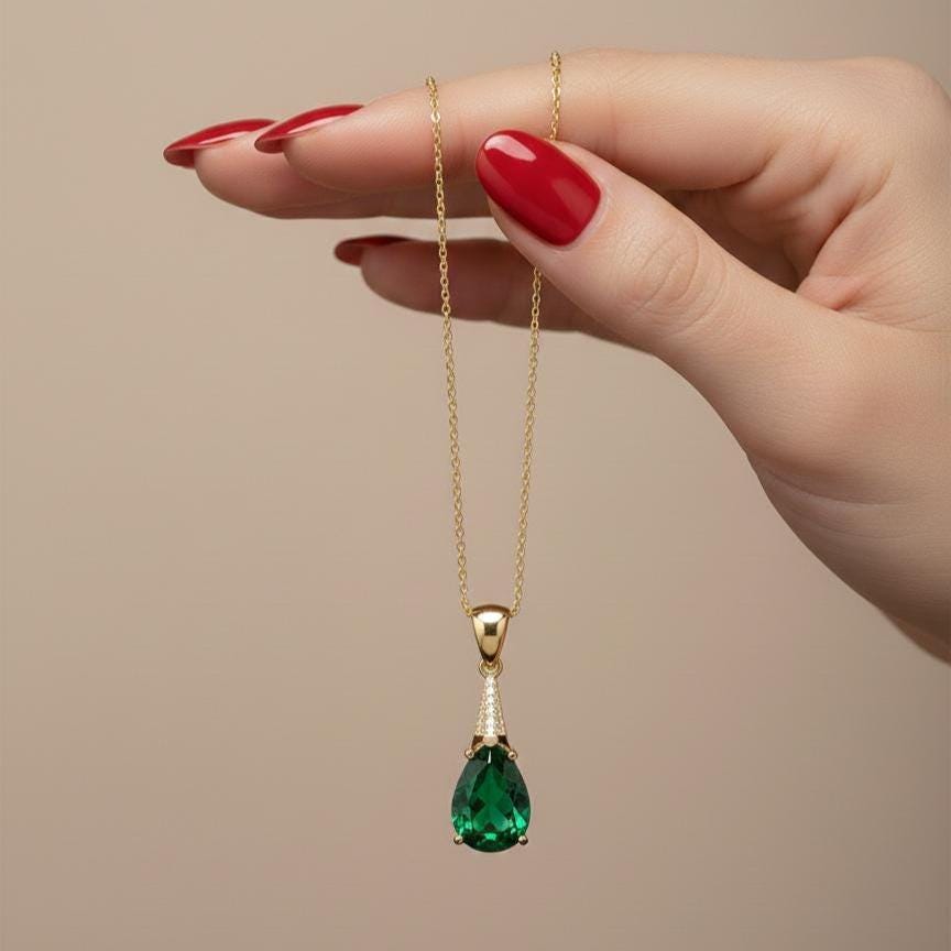Emerald Gold Vermeil Necklace  - May Birthstone Jewelry